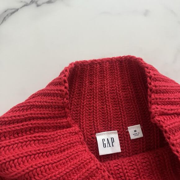 GAP Shaker Stitch Turtleneck Sweater Red Fisherman Chunky Knit medium tennis - Picture 3 of 12